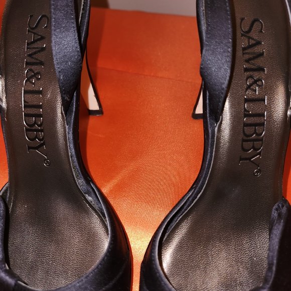 Sam & Libby Black Satin Bow Open Toe Slingbacks - Picture 6 of 11